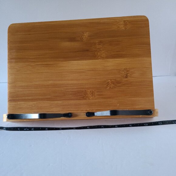 BAMBOO BOOK STAND | ADJUSTABLE HOLDER TRAY W/PAGE PAPER CLIP | PORTABLE - Picture 11 of 14